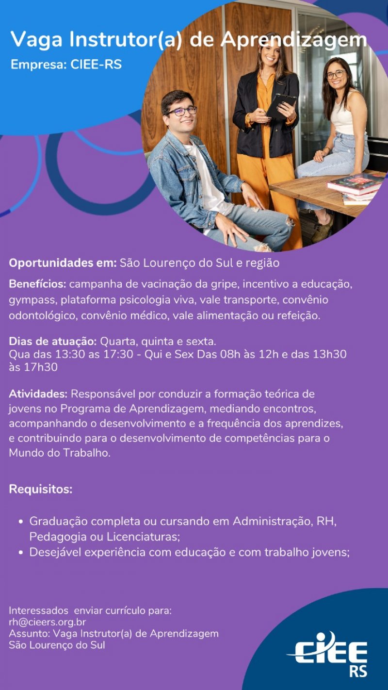 Vaga Instrutor(a) de Aprendizagem - Empresa: CIEE-RS